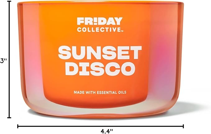 Friday Collective Sunset Disco Candle Citrus Scented Made with Essential Oils 3 Wicks 13.5 oz