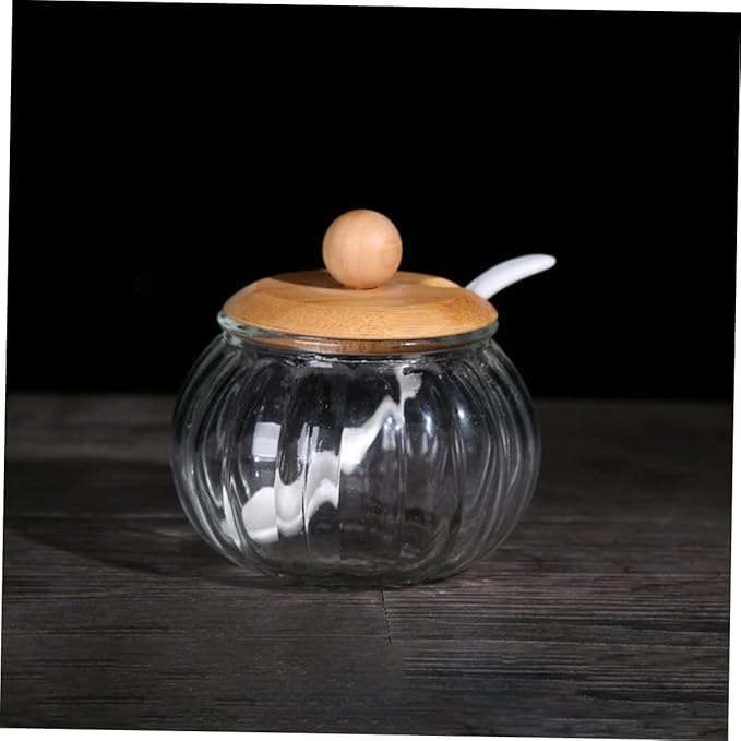 Ciieeo 1set Pumpkin-shaped Glass Sugar Dispenser with Lid Seasoning Jar for Sugar and Condiments Smooth Decorative Home Storage Container