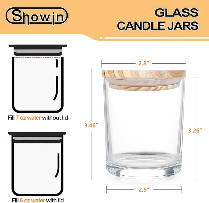 SHOWIN Thick Candle Jars for Making Candles 16 Pcs, 7 OZ Empty Jars with Wood Lids for Candle Making, Sample Container, Clear