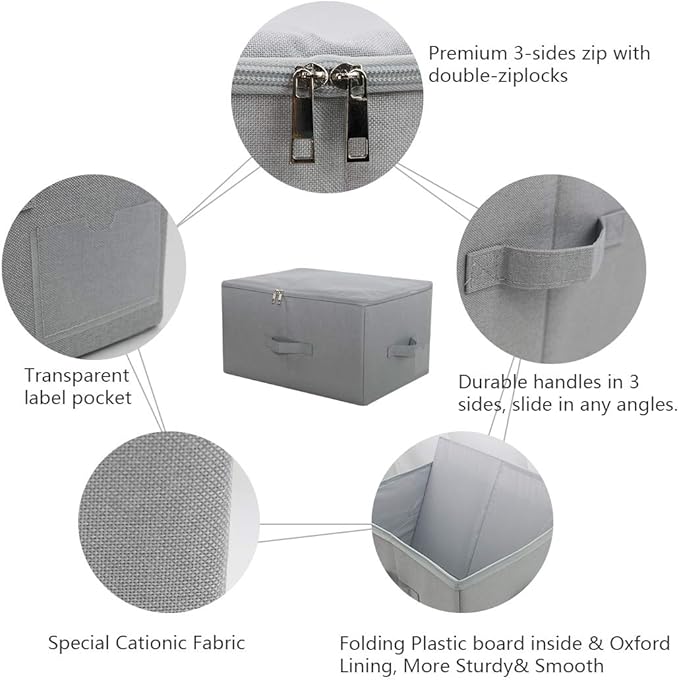 iwill CREATE PRO 17.6"x 13.6"x 9.7",Dust-proof Closet Clothes Storage Boxes with Zip Lid, Breathable Fabric & Collapsible Design Organizer Bins for Clothing Toy Dolls Shoes Blankets, Light Gray, 2pcs