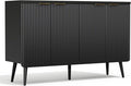 47.2" Sideboard Buffet Cabinet with Storage, Modern Fluted Accent Credenza with 4 Doors, Buffet Media Console Entryway Cabinets with Adjustable Shelves for Living Dining Room Hallway, Black