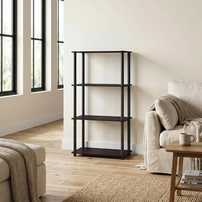 Furnifact Dark Walnut Bookcase with Sturdy Wood Construction, Spacious Storage, Elegant Design, Suitable for Living Room, Office, or Bedroom Use