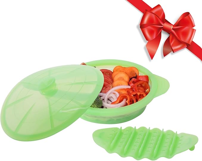 Microwave Steamer Cooker Collapsible Bowl-Silicone Steamer Cookware with Handle Lid for Vegetables Fish Prep Meal Food with Removable Rack BPA Free, Easy to Store, Freezer & Dishwasher Safe, Large