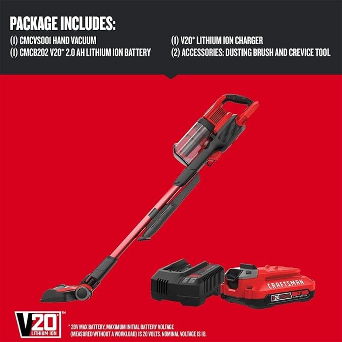 CRAFTSMAN V20 Cordless Stick Vacuum Kit, Removable Battery Included (CMCVS001D1)