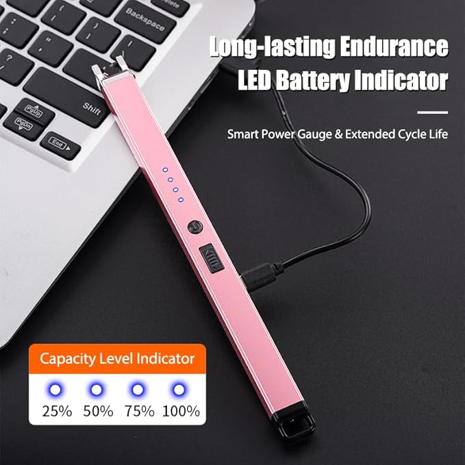 Candle Lighter Electric Arc Lighters for Candle, Long Neck Flameless & Windproof Rechargeable USB, Camping BBQ (Sliver)
