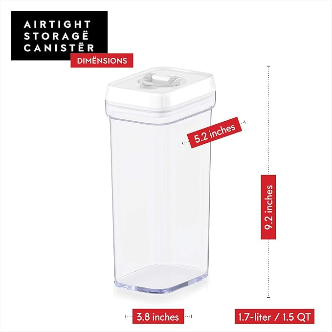 DWËLLZA KITCHEN Airtight Food Storage Containers with White Lids 1.7L - 4 Pc Air Tight Pantry Storage Containers Clear Kitchen Organization and Storage Set BPA-Free - Keeps your Food Fresh & Dry