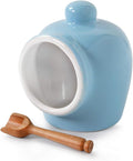 Wm Bartleet & Sons Traditional Porcelain Small Salt Pig with Wooden Salt Serving Spoon - Blue