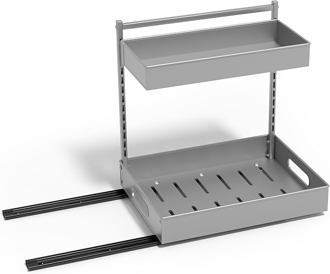 Sorbus Under Sink Organizer with Sliding Tracks – Pull Out Cabinet Organizer with Drawer & Installation Rails – Under Cabinet Bathroom Storage Organizer for Kitchen, Pantry, or Vanity –Silver 1 Pack