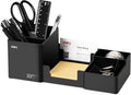 deli Desk Organizer, Plastic Desktop Organizer with Pencil Holder and Sticky Note Tray, Office Stationery Supplies Organizers Accessories Caddy, 6 Compartments, Black