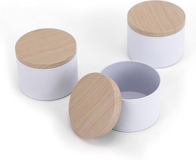 24pcs 8oz white Candle tins with Metal Wood-Grain Printing Lids. Candle Jars,Bulk Candle tins for Making Candles,Candle Making Jars (8OZ, WHITE)
