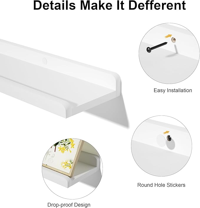Love-KANKEI 48 Inch Long Floating Shelves Wall Mounted Set of 2, Large Wood Wall Shelves for Storage, Rustic Hanging Shelves for Display,Bedroom Living Room Bathroom Kitchen Office White
