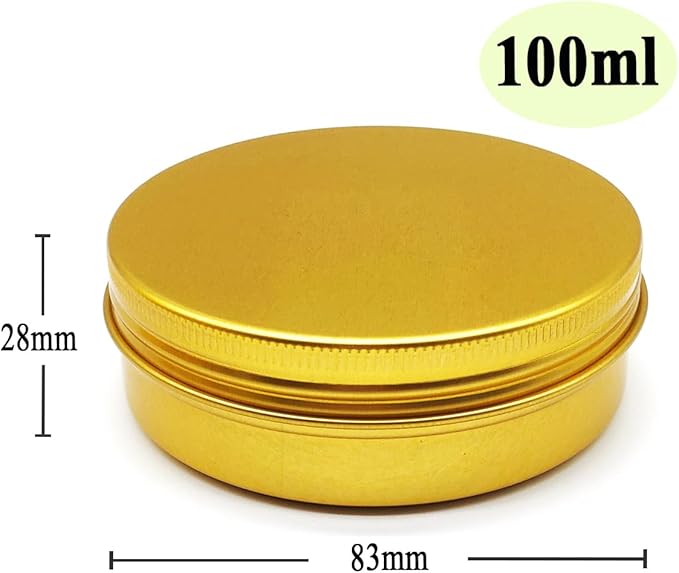 6pack 100ml Aluminum Tin Jars, 100 Gram Empty Travel Cosmetic Sample Container with Screw Cap Lid, 100g Gold Metal Tins Can for DIY Crafts, Lip Balms, Face Cream, Candle, Tea, Paint, Slime