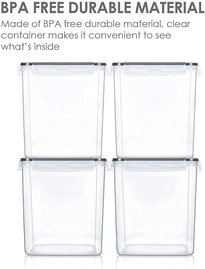 Vtopmart Food Storage Containers 2.5L / 84.5oz, 4 Pieces BPA Free Plastic Airtight Canister for Flour, Sugar, Baking Supplies, with 4 Measuring Cups and 24 Labels, Black