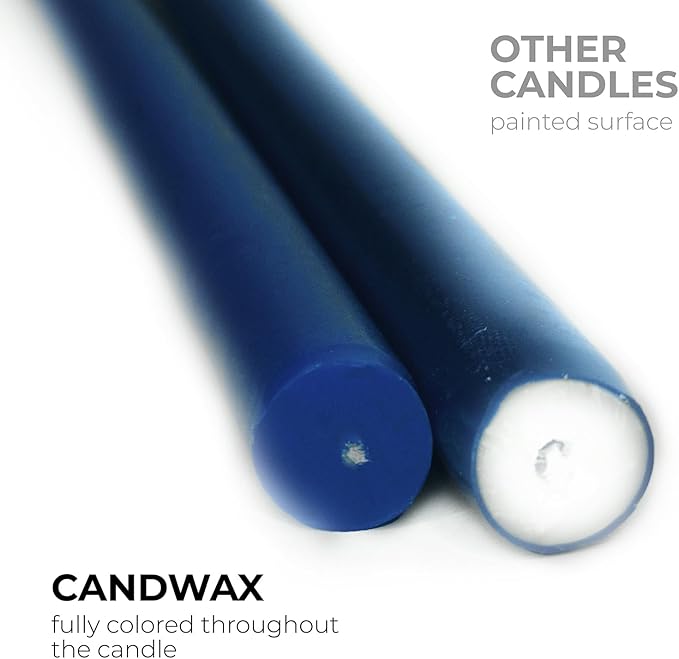CANDWAX 10 inch Tapered Candles - Set of 12 Dripless Unscented Candlesticks - Perfect for Dinner and Decor Use - Dark Blue