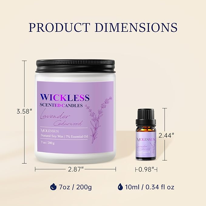 Lavender Cedarwood Wickless Candle for Candle Warmer Lamp with 10ml Essential Oil for Custom Aroma, Flameless Non-Toxic Soy Scented Candle for Home, Valentine Holiday or Birthday Gift for Women & Men