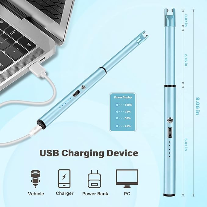 Navpeak Electric Candle Lighter Windproof USB Rechargeable Flameless Long Neck Lighter for Candles Gas Stove Fireplace BBQ Kitchen Grills (Sky Blue)
