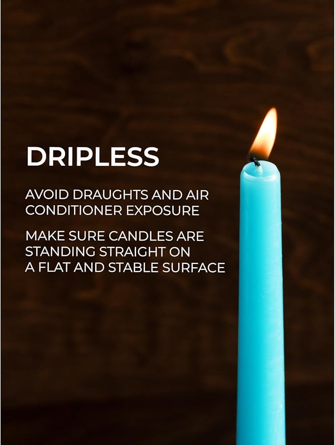 CANDWAX 8 inch Teal Taper Candles Set of 12 - Unscented Smokeless Dripless Tall Candlesticks - Perfect for Holidays, Ordinary Dinners and Special Occasions - Turquoise Taper Candles