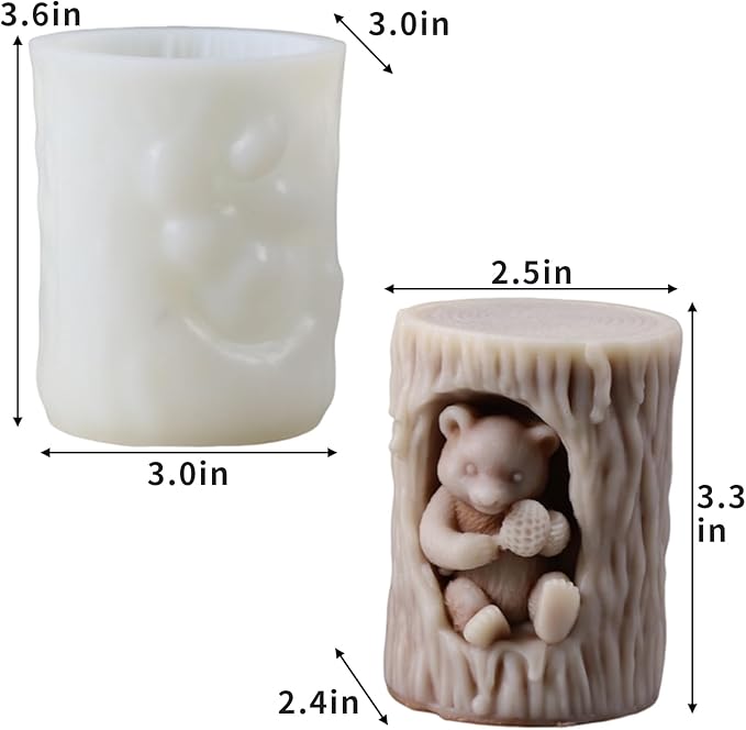 Bear Honey Silicone Molds for Candles Soap Resin Plaster, 3D Animal Fondant Chocolate Cake Decorating Mold, Cute Bear Pillar Candle Molds for Candle Making, DIY Art Craft Home Decor