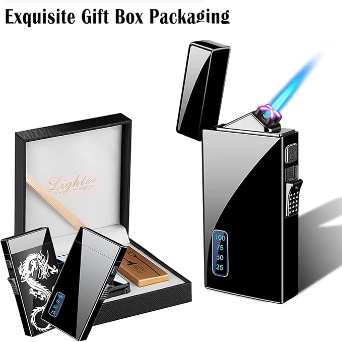 Arc 2 in 1 Jet Flame Torch Lighter - Refillable Butane Electric, USB Rechargeable, Windproof Infinity Lighter for BBQs, Candle, Camping (Black)