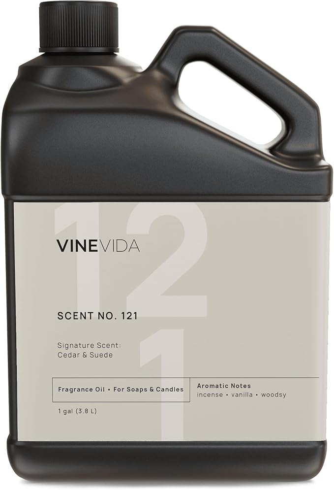 VINEVIDA Scent NO. 121 Fragrance Oil - 1 Gallon (8lbs) - Cedar & Suede Signature Scent for Candle & Soap Making - Made in USA