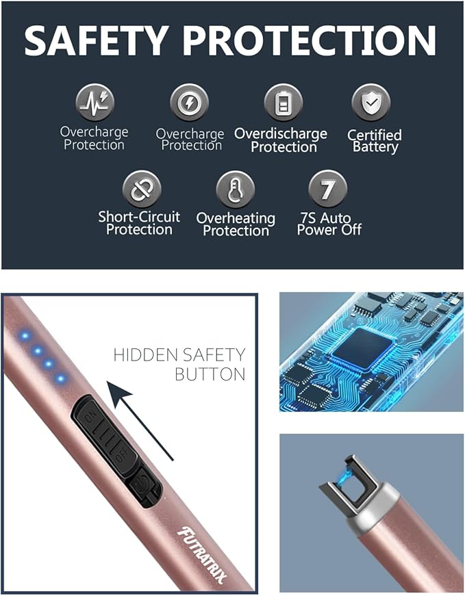 Electric Candle Lighters Arc Windproof Flameless USB Rechargeable Lighter for Cooking BBQs Fireworks 2 Packs Blue&Rose Gold