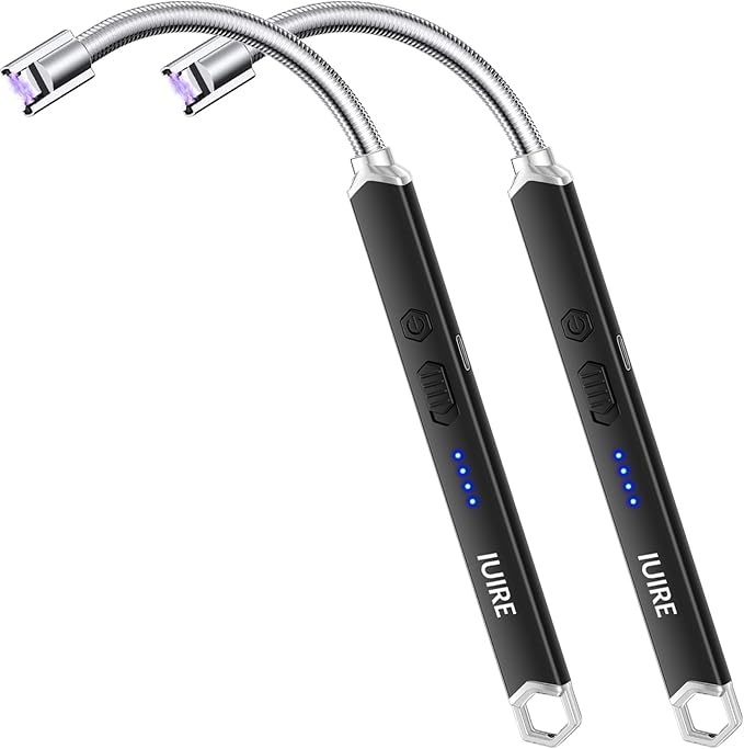 Electric Candle Lighter USB C Rechargeable Plasma Arc Lighters with 360° Flexible Neck Windproof for Deep Candles, Gas Stove, Camping Grill & Fireworks (Black*2)