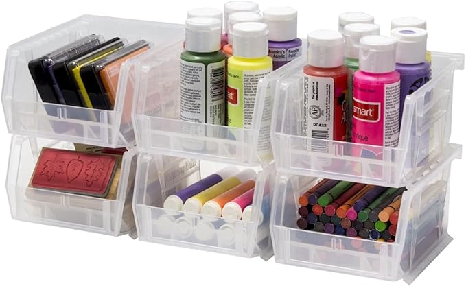 Akro-Mils 30210 AkroBins Plastic Storage Bins, Space-Saving Stackable Bins for Garage, Pantry, Craft Organization, 5" x 4" x 3", Red, 6-Pack