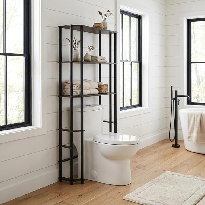 Furnifact Espresso Black Toilet Space Saver with 3 Shelves, Durable Storage Organizer, Compact Design for Bathroom, Easy to Install