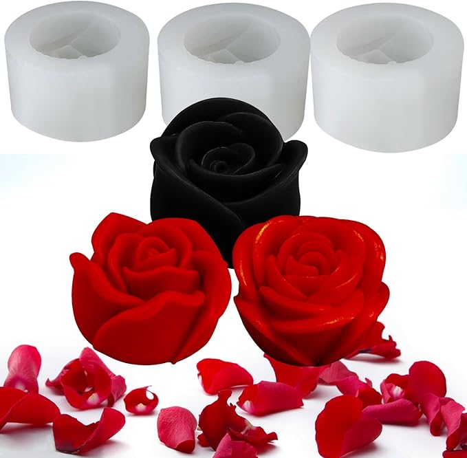 3 PCS Rose Silicone Molds Soap 3D Flower Mold Candle Mold Clay Resin Molds for DIY Handmade Soaps, Candle Gifts, Resin Crafts, Ice Cubes, Chocolate and Home Decorations