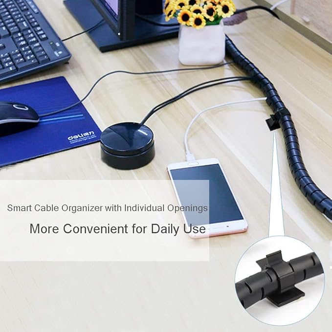 Black Computer Cable Management Sleeves Value Pack, Large 1.1" Pet Proof Cable Cover for Wires and 0.87" Cord Organizer Tube for Home TV Office Organization