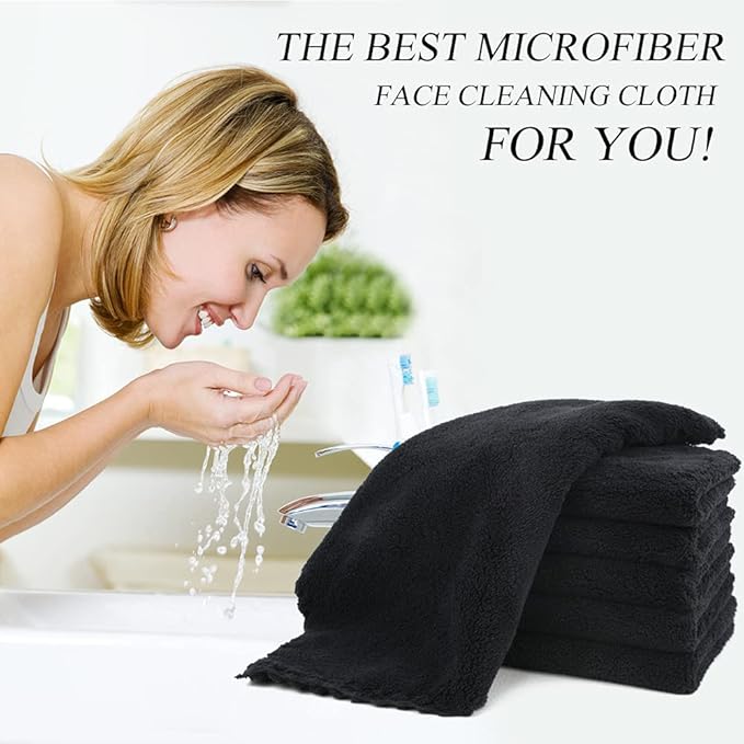 SUNLAND Microfiber Face Cloth Reusable Makeup Remover Facial Cleansing Towel Ultra Soft Face Washcloth 12inchx12inch 6 Pack Black