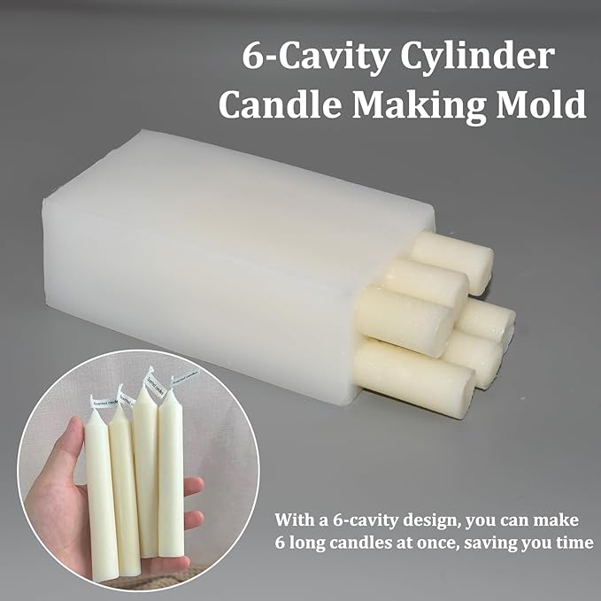 6-Cavity Long Cylinder Mold for Candle Making, 5.5Inch Cylinder Silicone Candle Mold Long Pillar Silicone Mold for Wax Candle Making