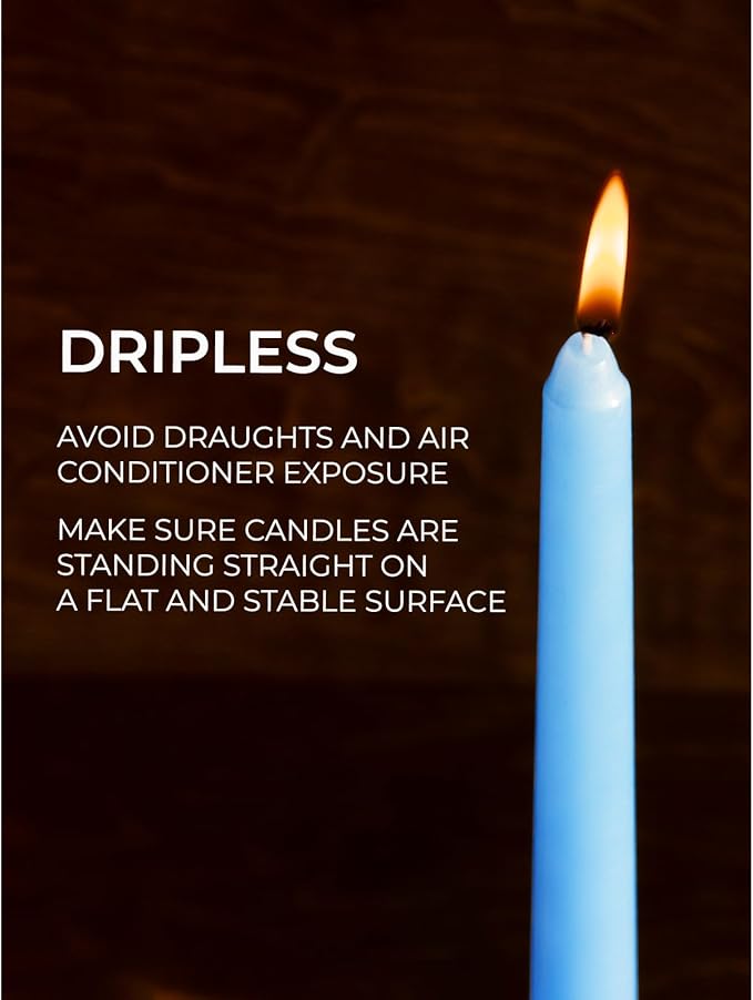 CANDWAX 12 inch Light Blue Taper Candles Set of 12 - Unscented Smokeless Dripless Tall Candle Sticks - Perfect for Special Occasions, Ordinary Dinners and as Easter Candles - Light Blue Candlesticks