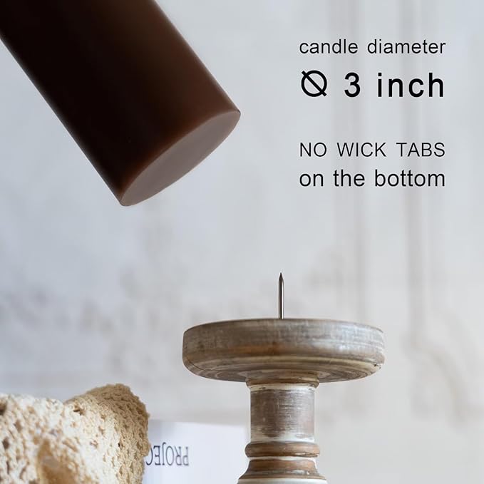 MOZEAL 3" x 6" Hand-Poured Unscented Brown Pillar Candles,Dripless Candles Set of 3,Long Lasting Burning,Approx 100 Hours Burn Time for Wedding,Dinner,Christmas and Home Decor