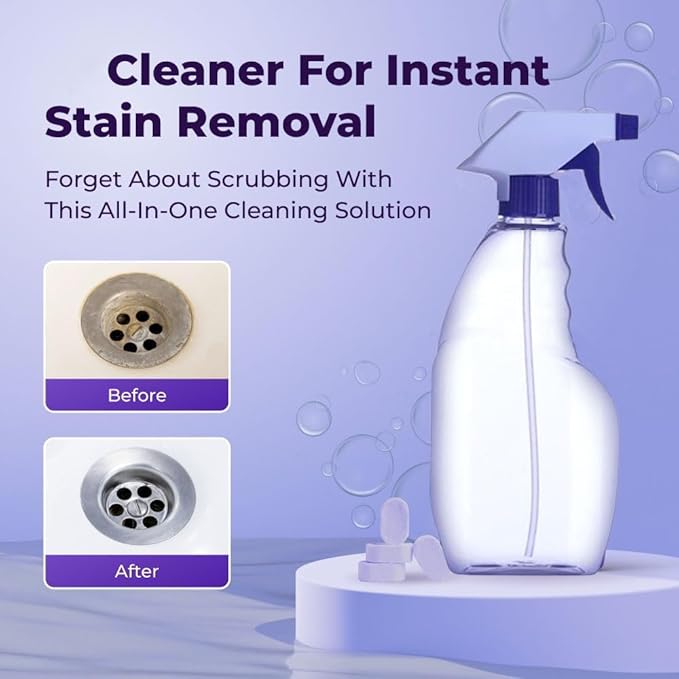 The All-In-One Multi Purpose Cleaning System - Cleaning Spray for Instant Stain Removal, With Concentrated Cleaning Tablets, for Home, Kitchen, Bathroom & More (1 Bottle+18 Pcs)