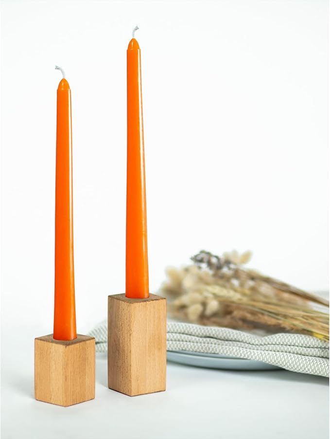 CANDWAX 8 inch Orange Taper Candles Set of 12 — Dripless Unscented Long Burning Candlesticks Perfect for Halloween Party, Thanksgiving Décor or Dinner Centerpiece — Orange Candlesticks