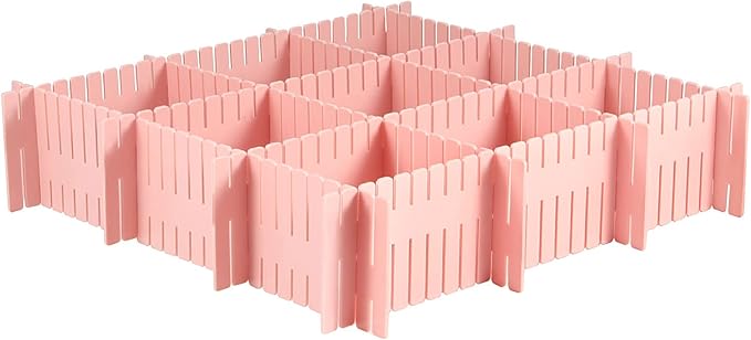 MUKCHAP 72-Piece DIY Grid Drawer Organizer - 12.6 Inch Adjustable Drawer Dividers for Sock, Underwear, Scarf - 36 White, 36 Pink
