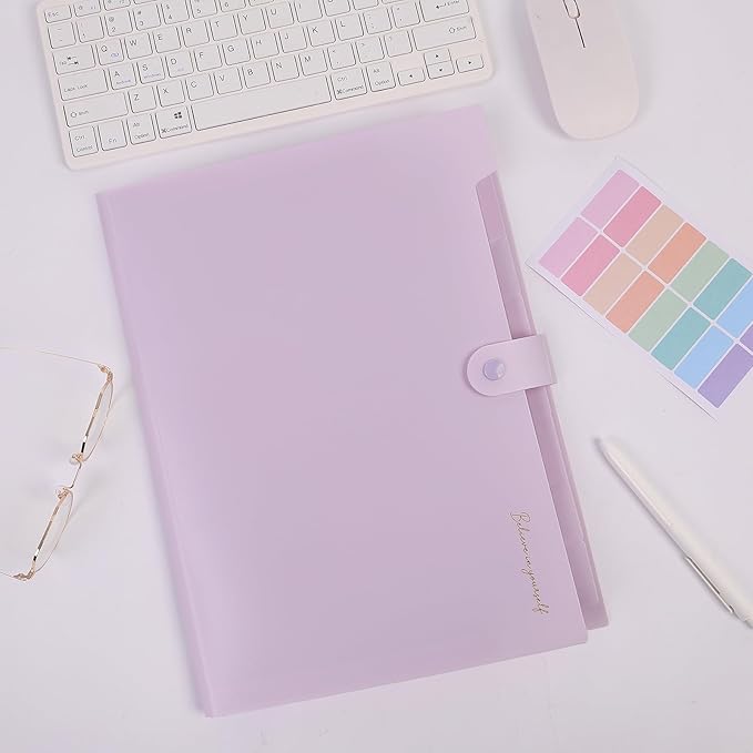 SKYDUE Expanding File Folder, Accordion File Organizer with 8 Pocket, Expandable Document Paper Receipt Holder for School Office Hospital, Letter/A4 Size Purple