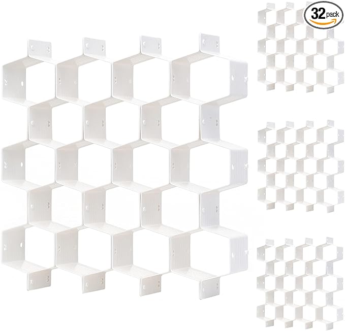 Honeycomb drawer organizer and divider, underwear, socks, tie sorter, office supplies and sundry sorting 32 pieces (White)