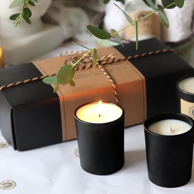 SHOWIN Thick Candle Jars for Making Candles 20 Pcs, 7 OZ Empty Jars with Wood Lids for Candle Making, Sample Container, Matte Black