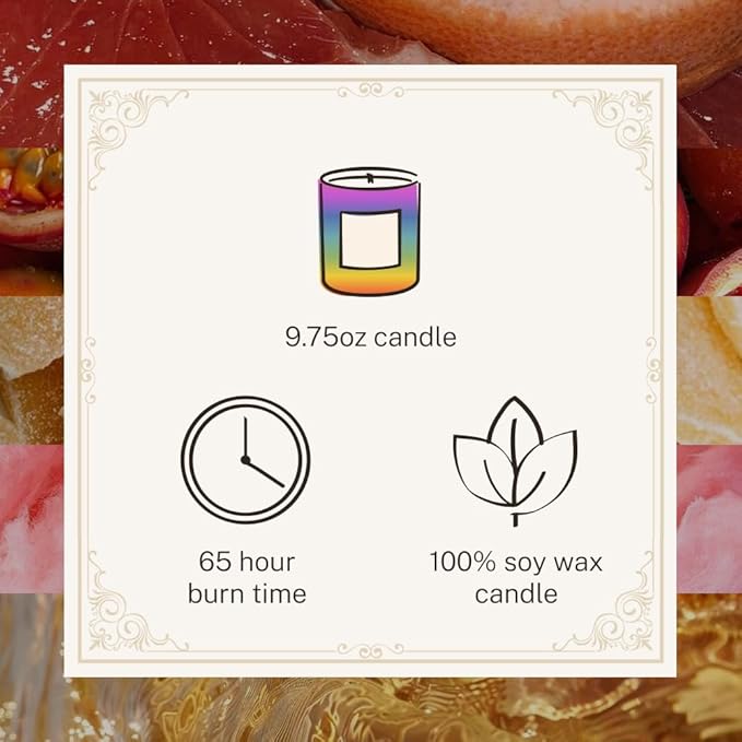 Hotel Lobby Pride Candle – Hand-Poured 9.75oz 100% Soy Wax with Tropical Citrus, Passionfruit, Crystallized Ginger, Spun Sugar, and Solar Musk – Paraffin-Free, 65-Hour Non-Toxic Burn