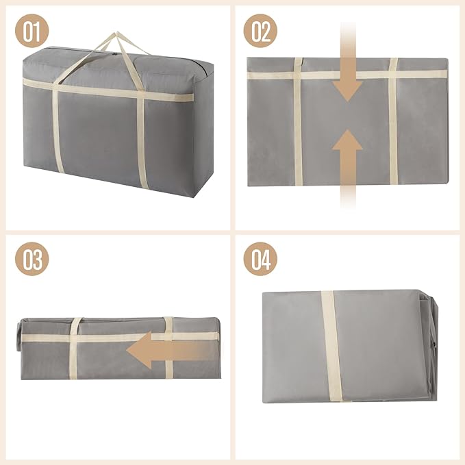 4 Pack 230L Extra Large Moving Bags with Zippers & Carrying Handles, Heavy-Duty Storage Tote Moving Boxes for Space Saving(brown, 4Pack*230L)