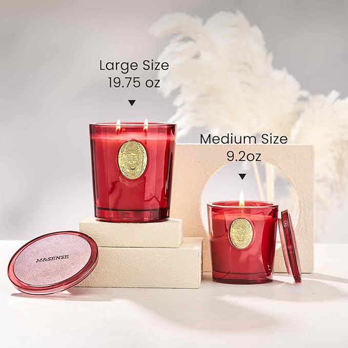 M&SENSE Large Two-Wick Soy Candle | Wild Rose & Red | 19.8 oz, 120H Burn Time | Luxury Scented Candle for Relaxation, Home Décor,Gift for her| Ideal for Valentine Day