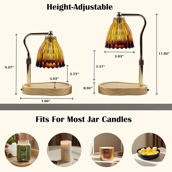 Candle Warmer Lamp with Timer Dimmable,Height Adjustable Scented Wax Melts Warmer Lamp,Electric Flameless Candle Warmer for Candle Jar,Mothers Day Birthday Gifts for Women,Office Home Decor(2 Bulbs)