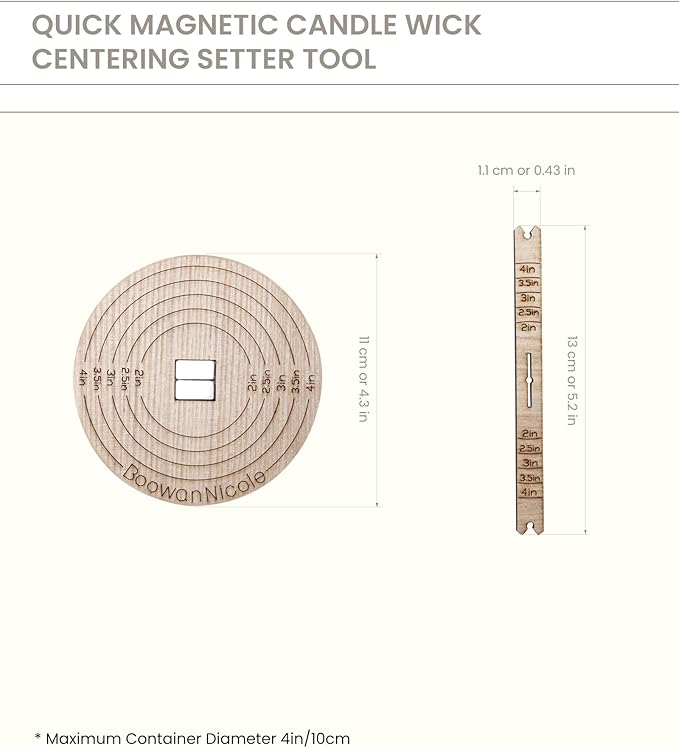 BOOWAN NICOLE Universal Wick Centering Setter Tool for Candle Making - Center & Set Wicks in 1 Second, Wick Holder for Most Candle Jar & Refill Sizes (Wood)