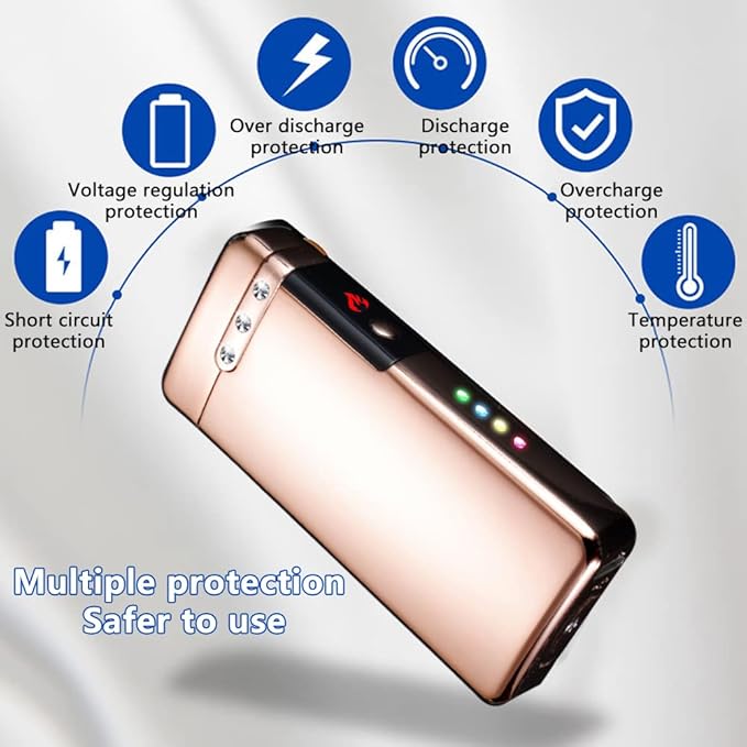 Electric Plasma Lighter RSBYE USB Rechargeable Lighter with LED Battery Indicator No Butane Windproof Lighters Ideal for Candles, BBQ, and Travel (Ice Gold)