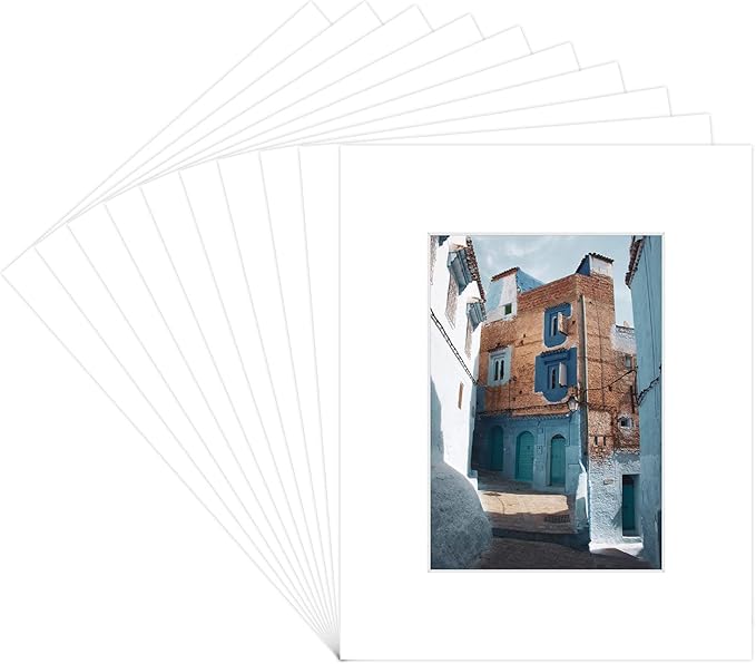 Golden State Art Pack of 50, Acid-Free White Pre-Cut 8x10 Picture Mat for 5x7 Photo with White Core Bevel Cut Frame Mattes