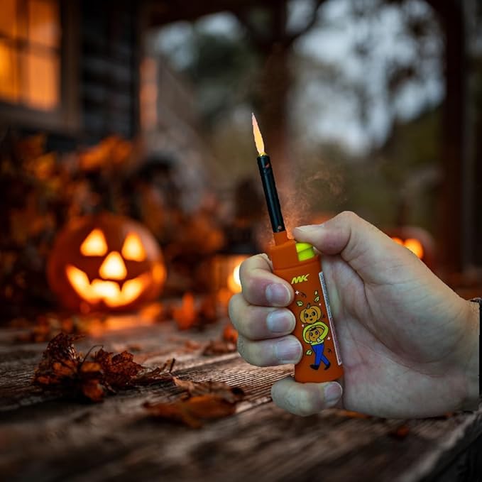 MK Lighter Collector’s Edition Refillable Candle – Multipurpose Jet Flame Butane with Long Wand for Indoor & Outdoor Use Gift Couples Friends Family (Trick Or Treat-5pc)