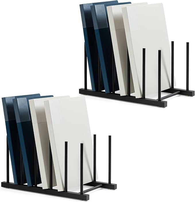 HBlife Black Desk File Organizer 5 Section Vertical File Sorter, 2 Pack Bamboo Binder & Folder Holder for Home, Office & School
