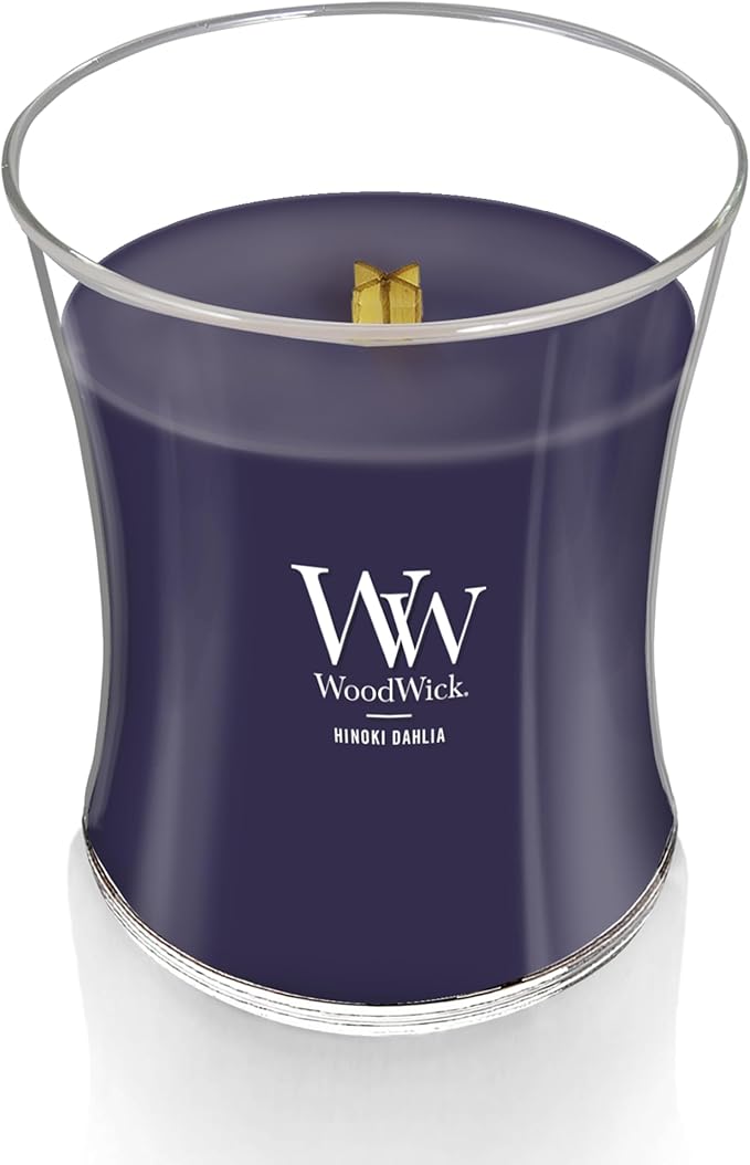 WoodWick Medium Hourglass Candle Hinoki Dahlia - Premium Soy Blend Wax Pluswick Innovation Wood Wick Made in USA